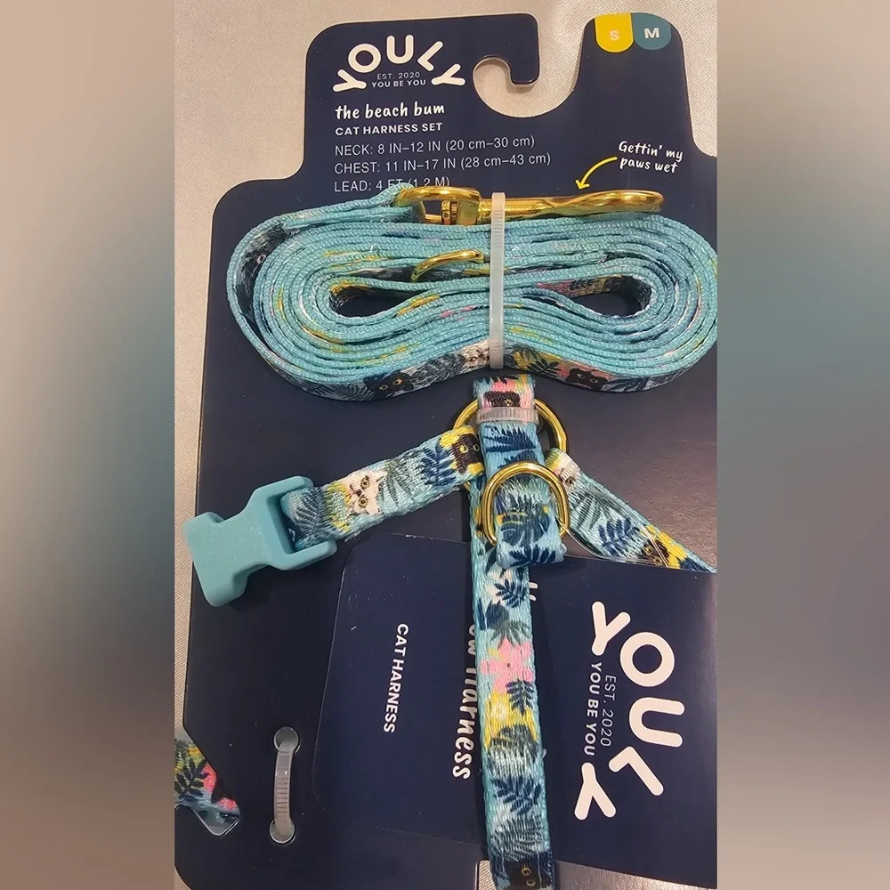 Youly the beach bum Tropical Cat Harness and Leash Set w/Collar (S/M)